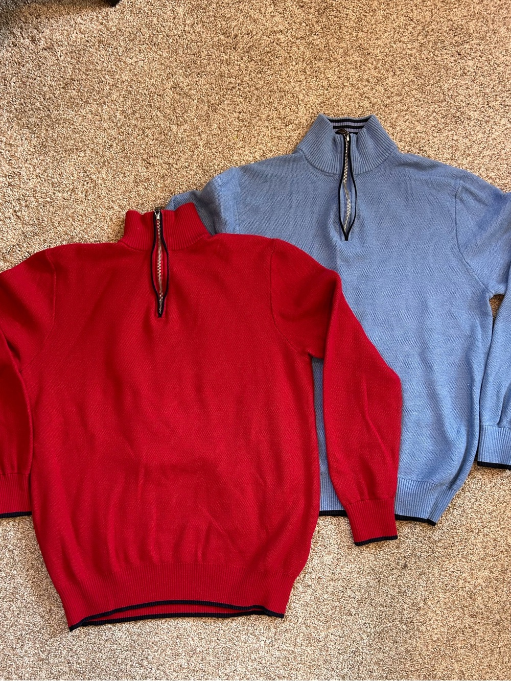 Tailorbyrd Red & Light Blue Half-Zip Sweaters